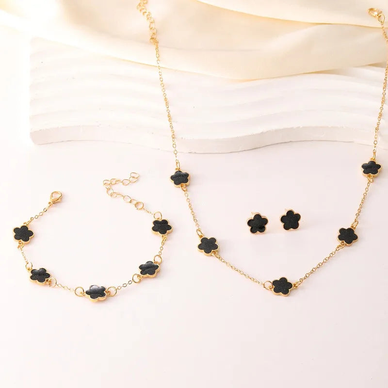 3Pcs/Set Lucky Five-Petal Flower Necklace Bracelet Earrings Set for Women Elegant Clover Fashion Party Jewelry Gifts Accessories