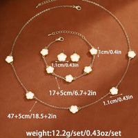3Pcs/Set Lucky Five-Petal Flower Necklace Bracelet Earrings Set for Women Elegant Clover Fashion Party Jewelry Gifts Accessories