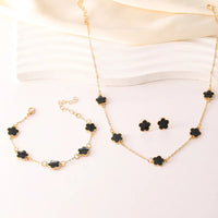 3Pcs/Set Lucky Five-Petal Flower Necklace Bracelet Earrings Set for Women Elegant Clover Fashion Party Jewelry Gifts Accessories