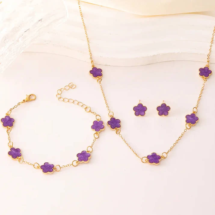 3Pcs/Set Lucky Five-Petal Flower Necklace Bracelet Earrings Set for Women Elegant Clover Fashion Party Jewelry Gifts Accessories
