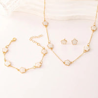 3Pcs/Set Lucky Five-Petal Flower Necklace Bracelet Earrings Set for Women Elegant Clover Fashion Party Jewelry Gifts Accessories